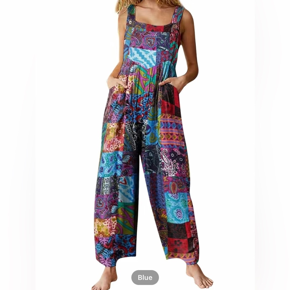 Adorable Boho Patchwork Overalls New - image 1